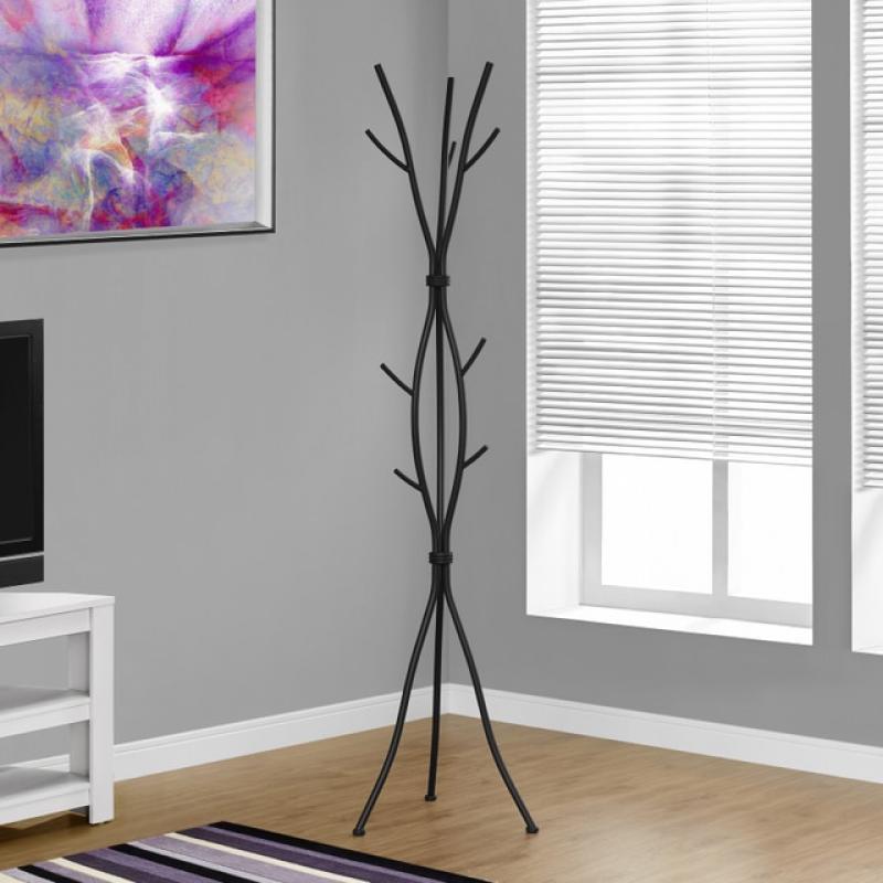 Coat Rack, Hall Tree, Free Standing, 11 Hooks, Entryway, 74"H, Bedroom, Metal, White, Contemporary, Modern coat rack