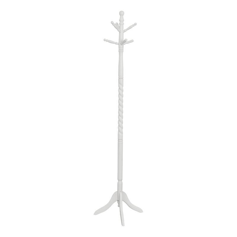 Coat Rack, Hall Tree, Free Standing, 6 Hooks, Entryway, 72"H, Bedroom, Wood, White, Contemporary, Modern clothes rack