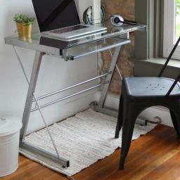 Glass Top Computer Desk With Pull-Out Keyboard Tray Gaming Desk Home Office PC Table Computer Desk  Standing Desk Folding Table