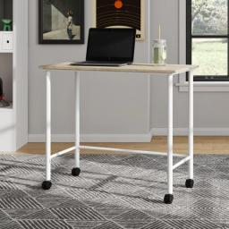Beckett Kids Metal Rolling Writing Desk, White  Study Table  Table Computer Standing Desk Adjustable Height  Office Desks