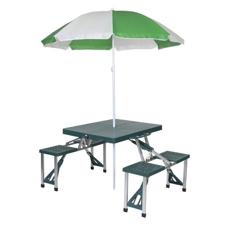 Folding Picnic Table with Umbrella, Aluminum Frame