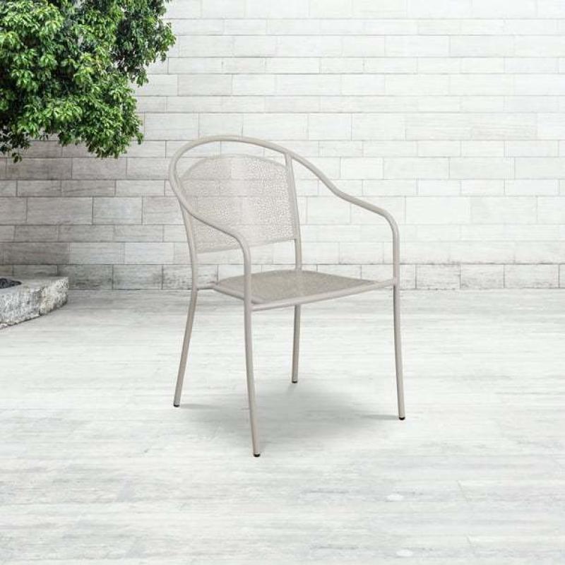 Commercial Grade Sky Blue Indoor-Outdoor Steel Patio Arm Chair with Round Back Beach Chairs