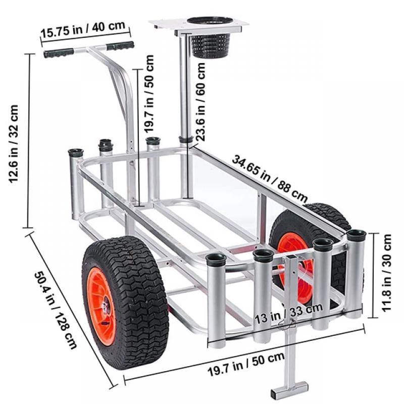 VEVOR Aluminum Beach Fishing Cart 500 lbs Capacity Fish and Marine Carts w/ Rod Holders & 10" Big Wheels Balloon Tires for Sand