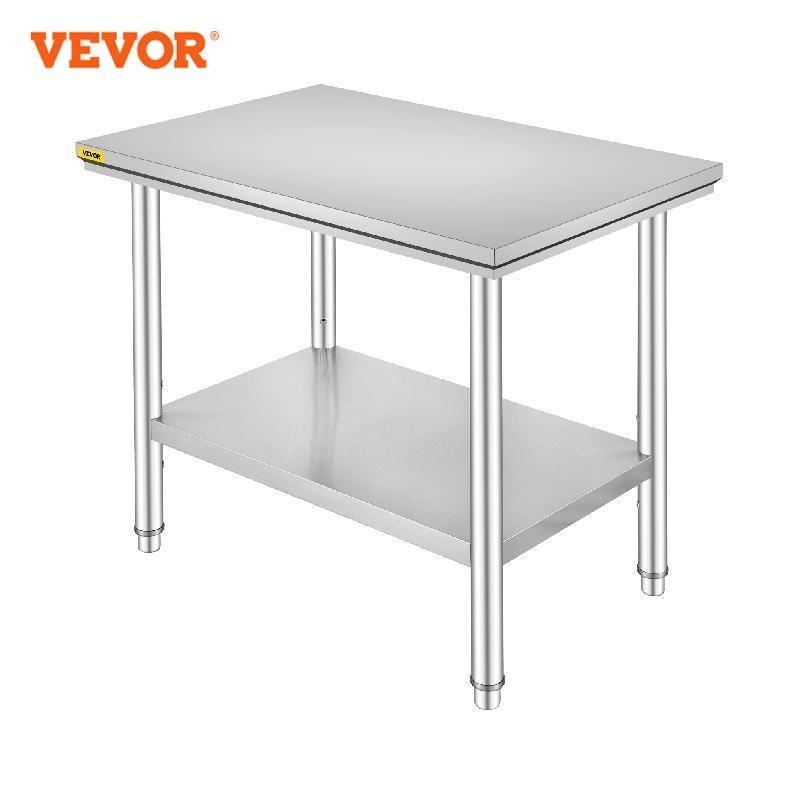 VEVOR Kitchen Work Bench Commercial Catering Table Worktable with Undershelf Stainless Steel 330LBS 286LBS for Restaurant Garage