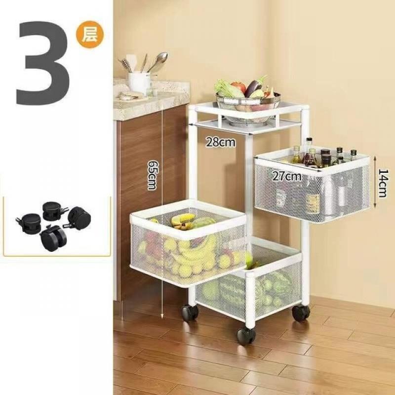 3/4/5 Tier Rotating Storage Baskets Rack Stackable Metal Basket Kitchen Storage Shelf Cube Fruit Vegetable Organizer With Wheels