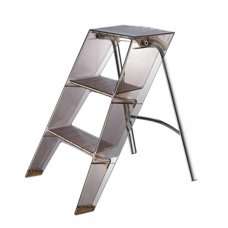 Acrylic Transparent Household Plastic Stepladder Folding Indoor Thickened Herringbone  Storage Three-step Ladder 2023 New