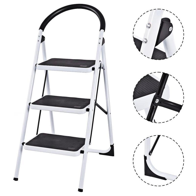 3 Step Ladder Folding Stool Heavy Duty 330Lbs Capacity Industrial Lightweight