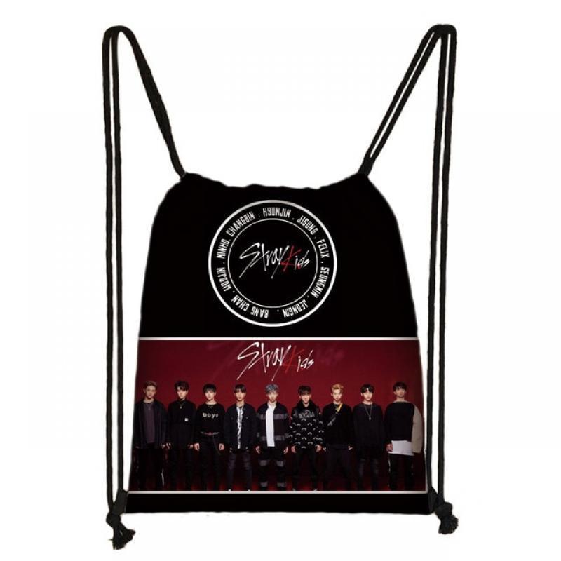 Maxident Stray Kids Print Drawstring Bag Fashion Kpop Maniac Women Backpack Outdoor Shoulder Bag for Travel Shoes Holder Gift