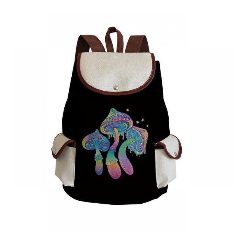 Mushroom Linen Drawstring Backpack Harajuku Style Fashion Casual Travel Beach Women Backpack Large Capacity Portable School Bag