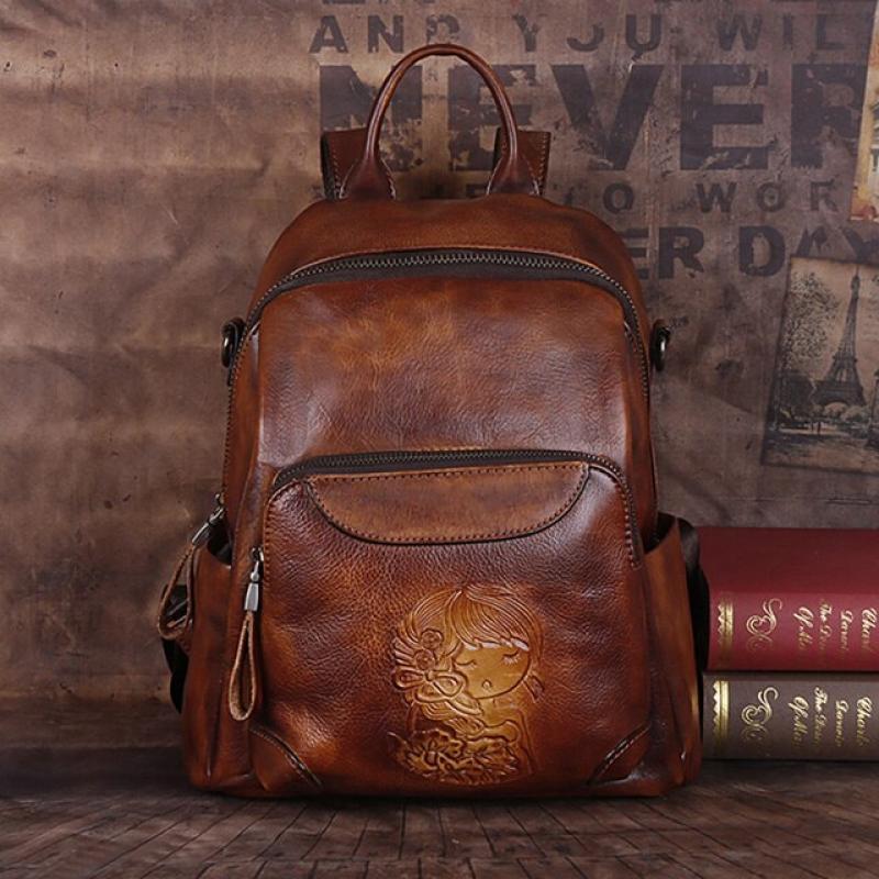 MOTAORA 2022 Leather Women's Bag Retro Embossing Backpack For Ipad Book Travel Handbag Female Shoulder Bag Vintage Messenger Bag