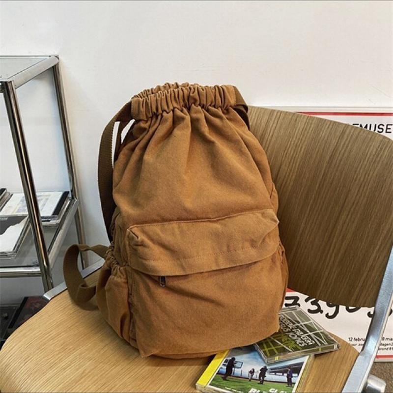 Ladies Canvas Vintage Girl Leisure Drawstring Book Bag Female Brown Laptop College Backpack Women Travel School Bag Fashion