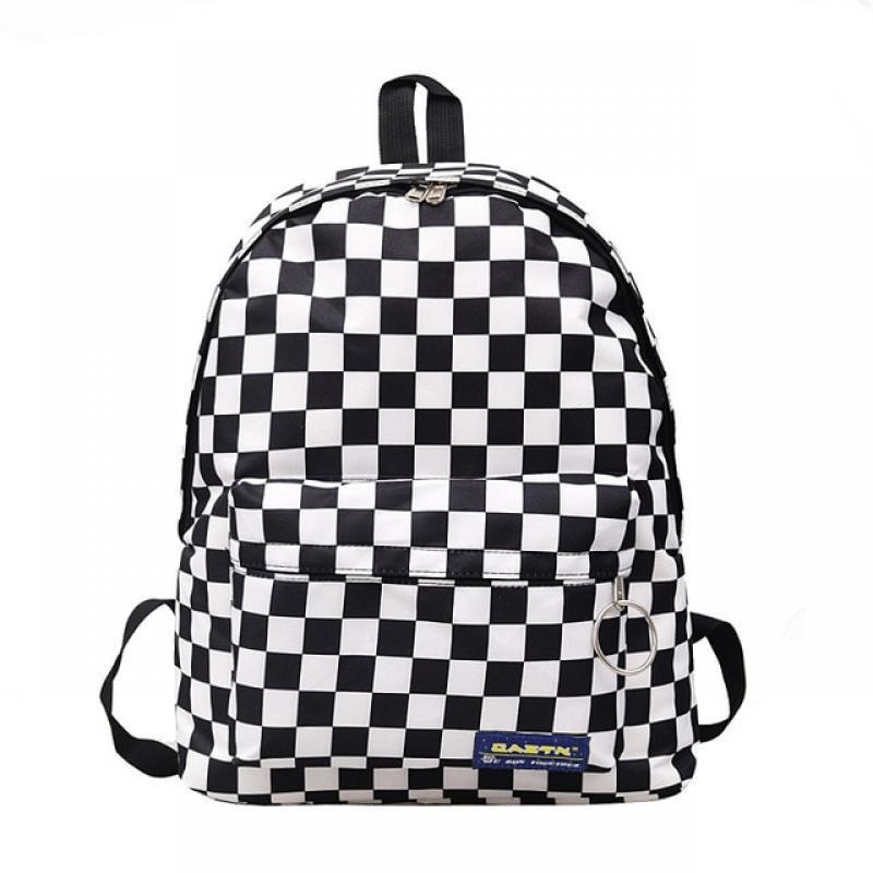 Plaid Backpack Casual Nylon Outdoor Travel Backpack College Style Student School Bag Black Bookbag Travel Rucksack for Female