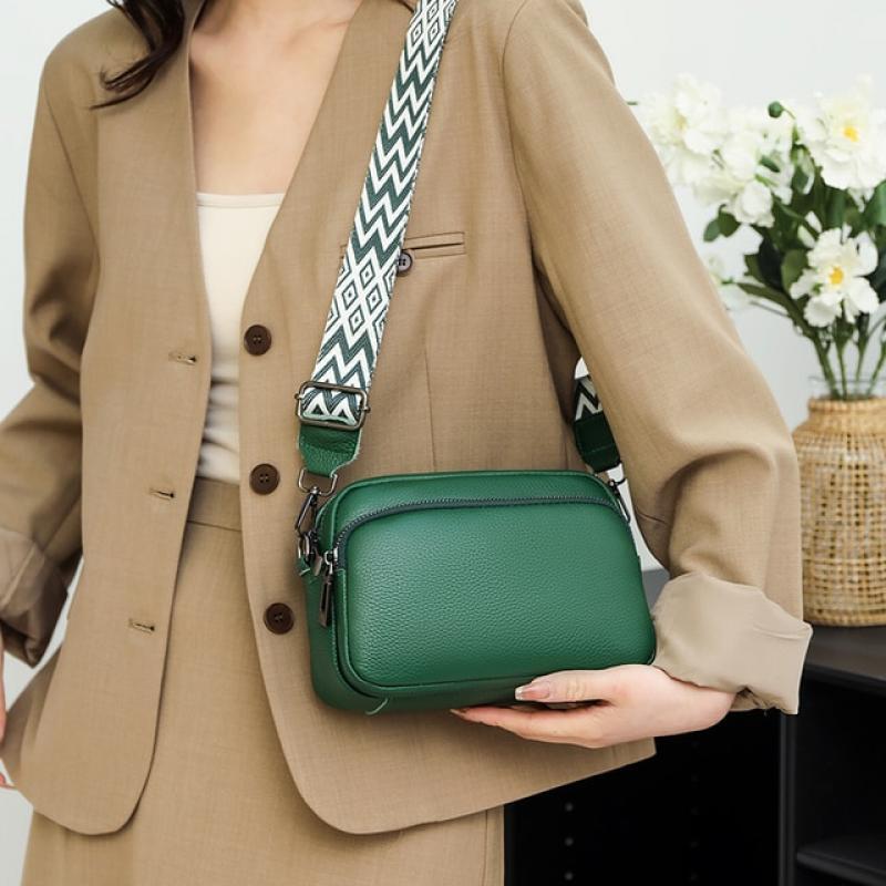 Genuine Leather Cowhide Crossbody Bag Women Double Layer Messenger Bag Simple Shoulder Bag New Female Purse Wild  Handbag Bolso