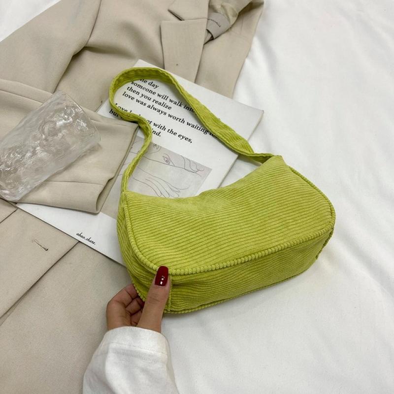 Small Underarm Bags for Women Autumn Winter Shoulder Bags Purse Solid Color Top-Handle Bags Fashion Retro Corduroy Handbags