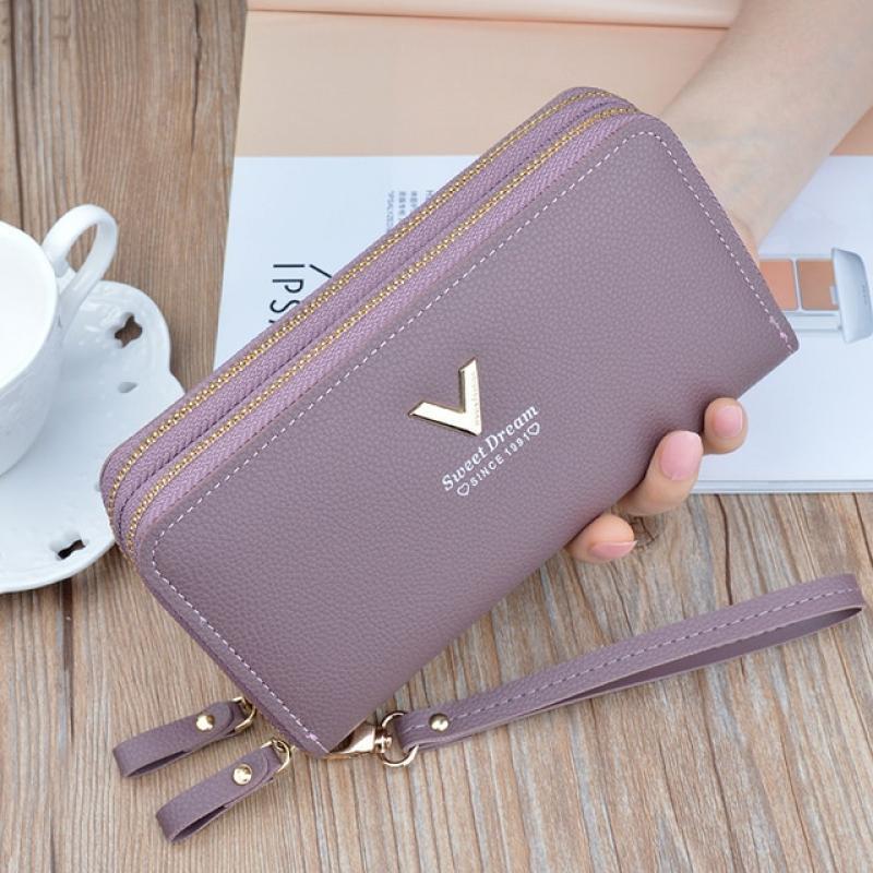 2023 Promotion Phone Purse Women Wallet Big Female Purse Leather Brand Retro Ladies Long Woman Wallets Card Clutch Double Zipper