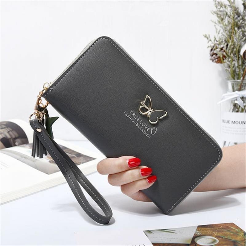 Wallets for Women Clutch Bag Large Capacity Large Screen Mobile Phone Zipper Wallet Women Korean Style of Butterfly Hollow