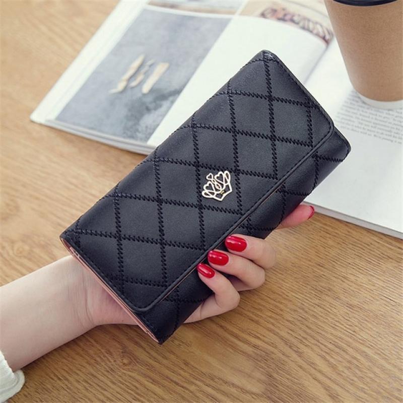 Womens Wallets Purses Plaid PU Leather Crown Long/short Wallet Hasp Phone Bag Money Coin Pocket Card Holder Female Wallet Purse