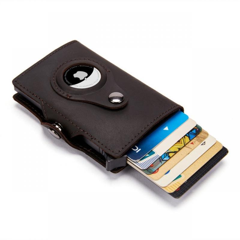 2023 New Genuine Leather Air Tag Men's Wallet Business Card Holder Aluminum Box Cards Holder Tracker Airtag Zipper Coin Purse