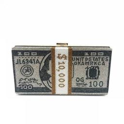 Creative Fashion New Money Clutch Rhinestone Purse 10000 Dollars Stack Bags Of Cash Evening Handbags Shoulder Wedding Dinner Bag