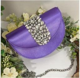 Shiny Rhinestone Half Round Satin Bags Women Elegant Boutique Metal Ring Handle Evening Clutch Purses And Handbags Wedding Party