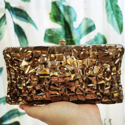 Fashion Brown Rhinestone Clutch Purse Evening Bags Clutches Women Messenger Handbags High Quality Party Dinner Chain Prom Purses
