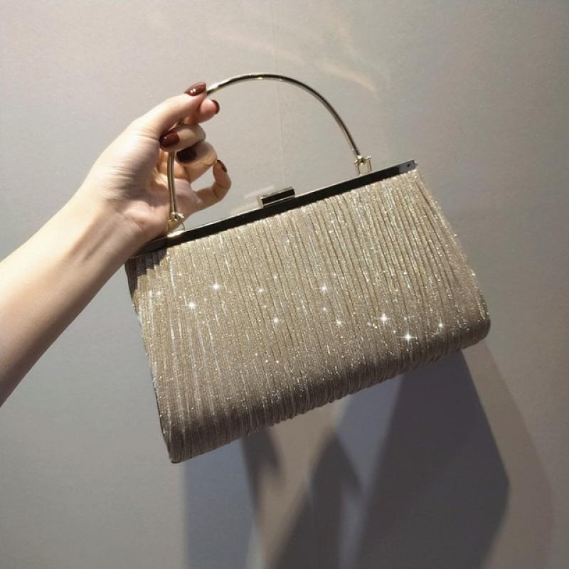 2022 Women Evening Bag Elegant Glitter Pleated Ladies Clutch Party Wedding Shoulder Crossbody Bags Banquet Handbag Bolsas Mujer
