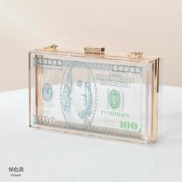 Fashion  Dollars Money Clear Purse Acrylic Clear Clutch Bag Chain Acrylic Bags For Women