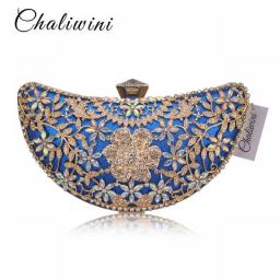 Chaliwini Classic Women Clutch Evening Bag Hollow Out Metal Wedding Sequined Shoulder Bag Prom Bridal Crystal Handbag Purses
