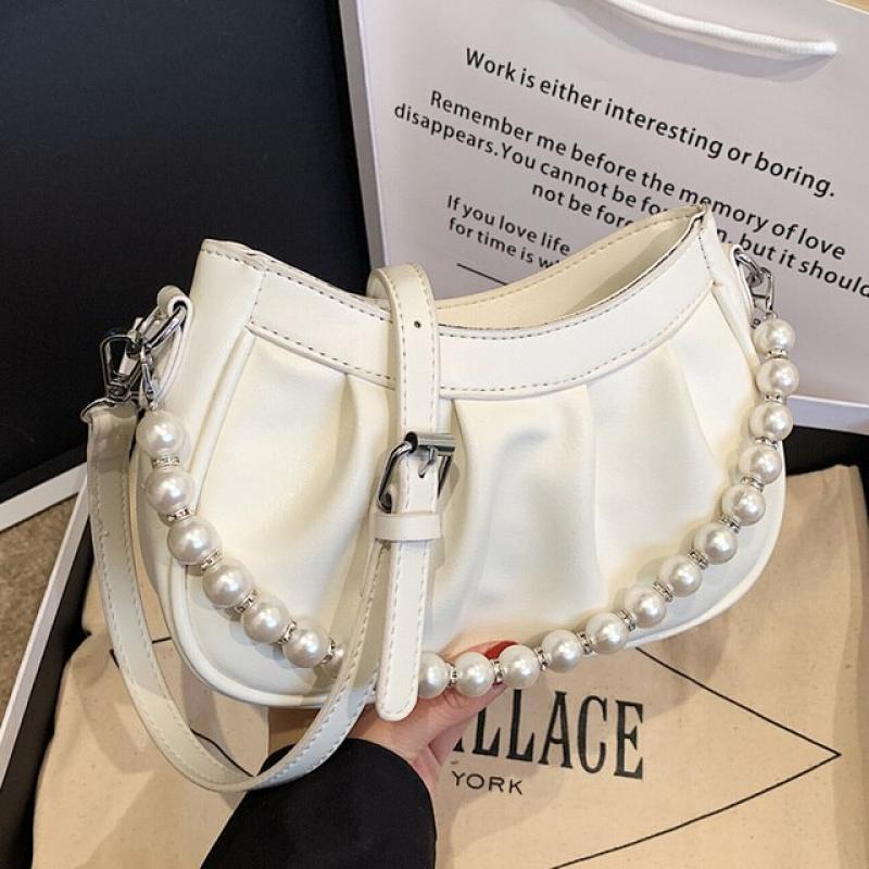 2023 New Summer Designer Women Pink White Chic Armpit Bags Crossbody Bag Pearl Small Handbag Green Clutch Ruched Crossbody Bags