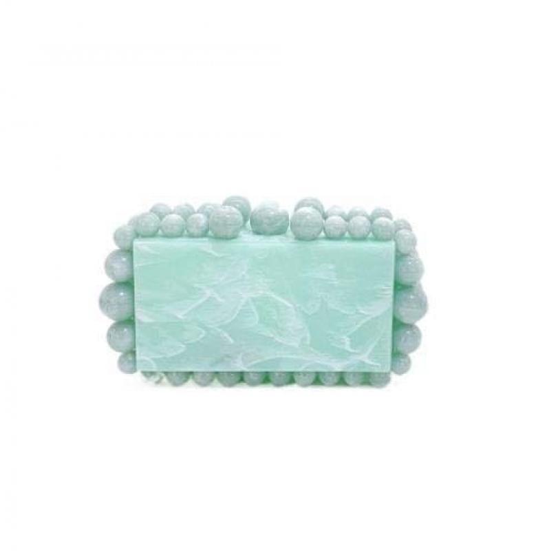 Women Clear Acrylic Box Evening Clutch Bags For Wedding Party Luxury Gold Foil Beads Purses And Handbags Designer High Quality