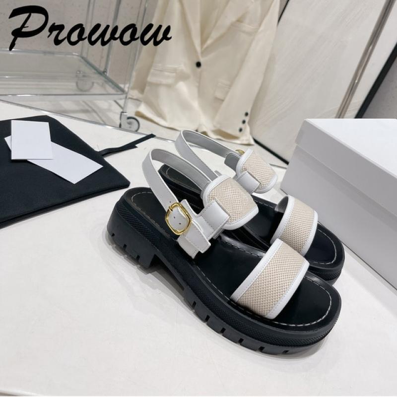 Prowow New Genuine Leather Cutout Sexy Platform Sandals Mujer Heeled Summer Shoes Beige Pink Branded