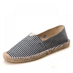 2023 New Fashion Classic Cotton Hemp Couple Footwear Soft Flat Bottom Striped Canvas Shoes Men's Slip-on Lazy Sneaker 35-45