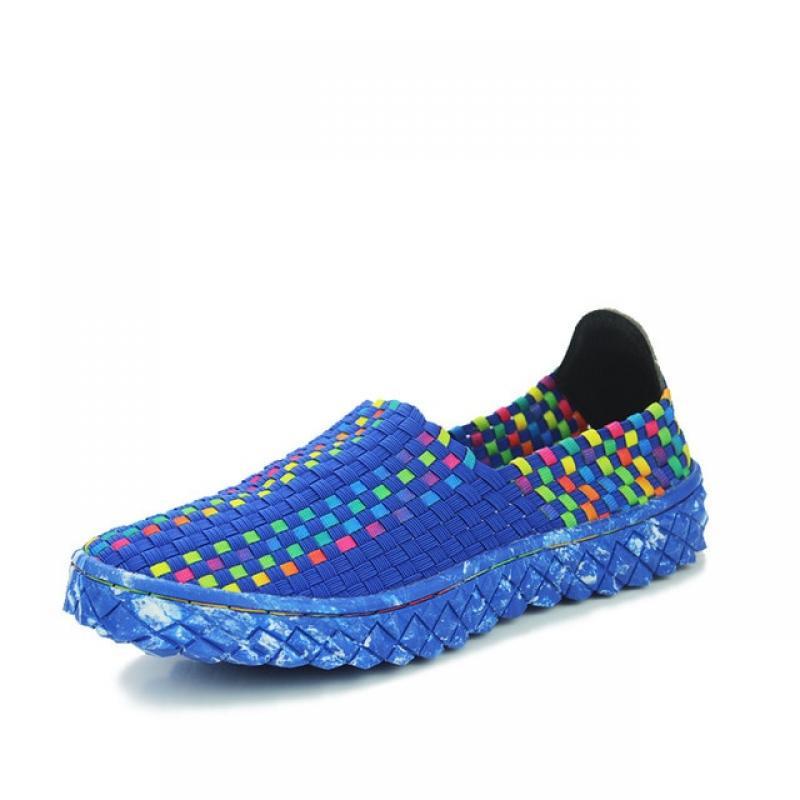 2023 Spring Women's Flats Fashion Elastic Band Weave Casual Shoes Men Loafers Summer Breathable Sneakers Slip on Walking Shoes