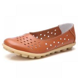 WOIZGIC Women Ladies Female Mother Genuine Leather Shoes Flats Loafers Spring Summer Slip On Hollow Plus Size 43 44 Colorful
