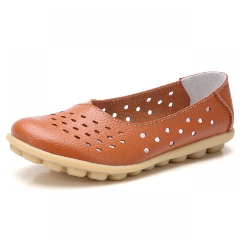 WOIZGIC Women Ladies Female Mother Genuine Leather Shoes Flats Loafers Spring Summer Slip On Hollow Plus Size 43 44 Colorful