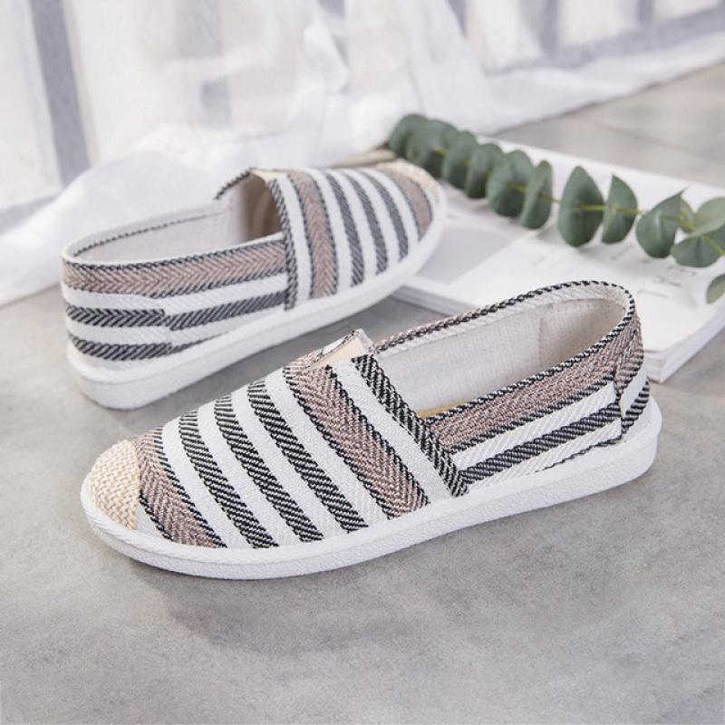 Fashion Women Slip on Flats Print Flat Bottom Light Mesh Lazy Fisherman Shoes Canvas Breathable Flat Women's Single Shoes