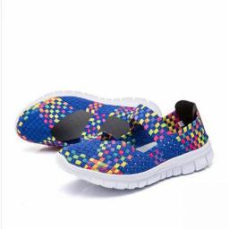Loafers Casual Shoes Spring Comfortable Sneakers Woven Breathable Flat Shoes Outdoor Hook&Loop Slip On Girls Sandal 2021
