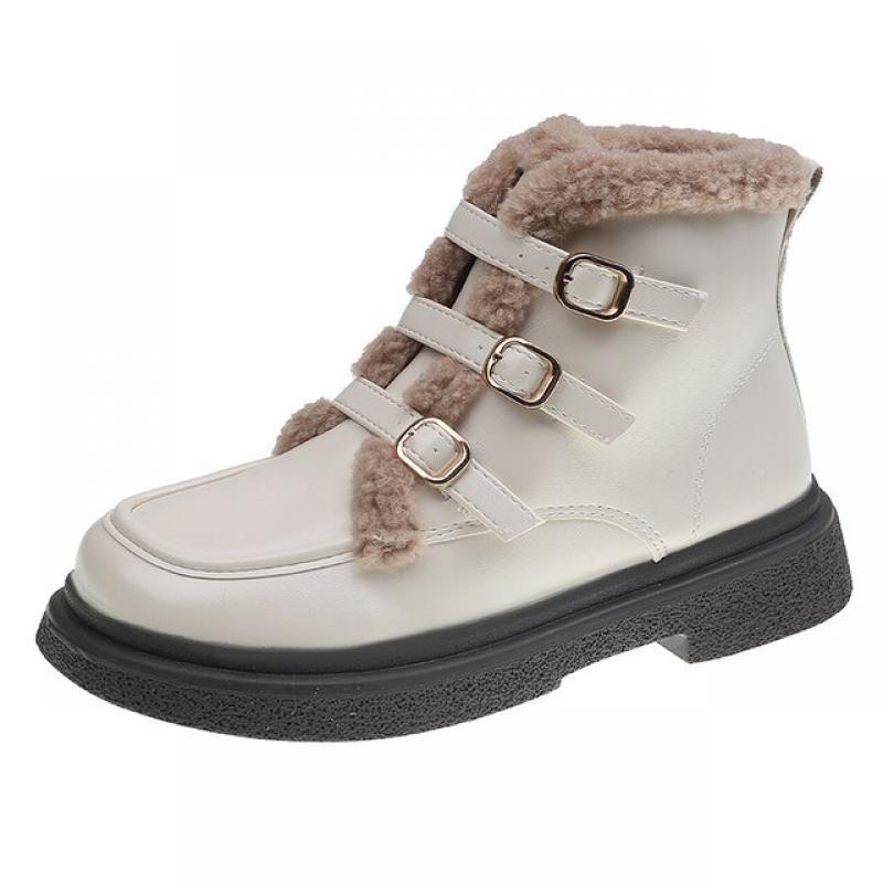 Winter High Top Shoes for Women Thermal Comfortable Platform Shoes Fashion British Style Leather Shoes Buckle Casual Sneakers