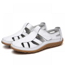 WOIZGIC Women Ladies Female Mother Genuine Leather Shoes Sandals Gladiator Summer Beach Cool Hollow Soft Hook Loop LLX-9568