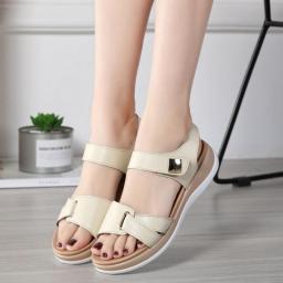 WOIZGIC Women Female Ladies Mother Genuine Leather Shoes Sandals Flats Soft Hook Loop Korean Bling Summer Beach Size 35-40