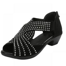 2023 New Fashion Comfortable Sandals Women's Rhinestone Zipper Crystal Indoor Shoes Women's Open Toe Shoes