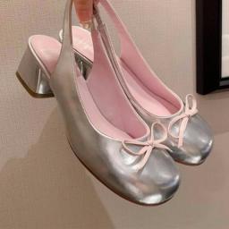 2023 Hot Sale Shoes For Ladies Slingbacks Women's Pumps Round Toe Square Heel Women's High Heels Butterfly-knot Solid Pump Women