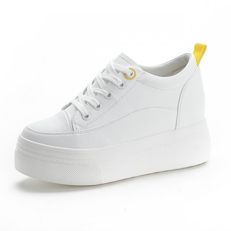 fujin 8cm 2022 Genuine Leather Women shoes white skateboard sneakers platform wedge shoes air mesh hollow breathable