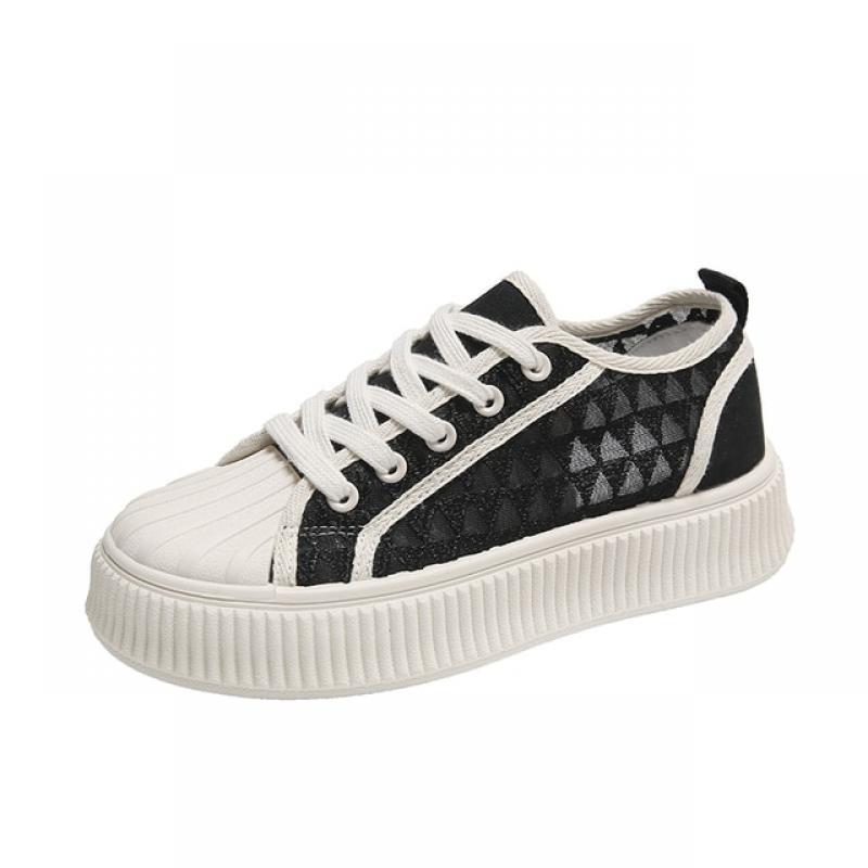 2023 Fashion Shoes for Women  Grid Women's Vulcanize Shoes Hot Sale Women Sneakers Lace Up Solid Shoes Ladies Mesh Sneakers