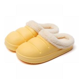 Winter Women Fur Slippers Waterproof Warm Plush Household Slides Indoor Home Thick Sole Footwear Non-Slip Solid Couple Sandals