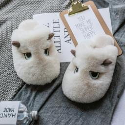 2022 Women Cartoon Slippers Warm Plush Cute Pattern Home Lovers Winter Shoes Soft Faux Fur Female Male Indoor Cotton Slipper