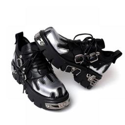 U-DOUBLE Brand Punk Style Women Shoes Lace-up Heel Height 6CM Platform Shoes Woman Gothic Ankle Boots Metal Decor Woman Sneakers