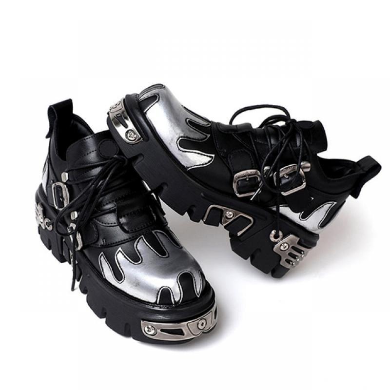 U-DOUBLE Brand Punk Style Women Shoes Lace-up heel height 6CM Platform Shoes Woman Gothic Ankle Boots Metal Decor Woman Sneakers