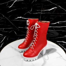 Oversize  Large Size Big Size Womens Fashion Boots  Round Toe Thick Heel Platform Shoes Boots Female Women Shoes