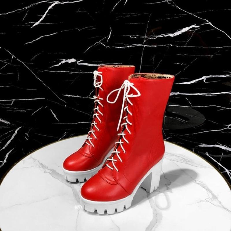 Oversize  Large size Big size womens fashion boots  Round toe Thick Heel platform shoes boots female women shoes